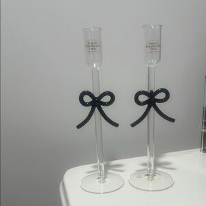 Elegant Black Bow Glass Candle Holders